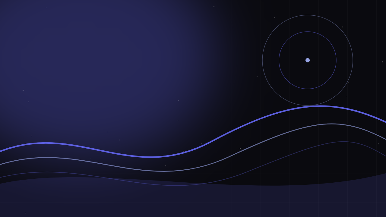 Indigo wave ribbons over a dark field